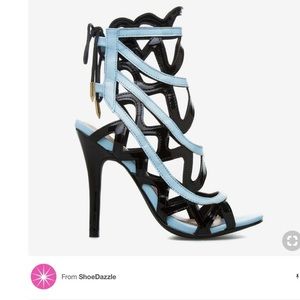 SHOEDAZZLE Alonsa Black & Light Blue heels